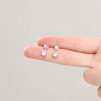 Sterling Silver Moonstone And Cz Dangle Stud Earrings, 6 of 11