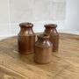 Set Of Three Mini Vintage Brown Stoneware Ink Bottles, thumbnail 1 of 6