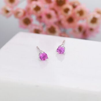 Ruby Pink Cz Tiny Stud Earrings In Sterling Silver, 2 of 9