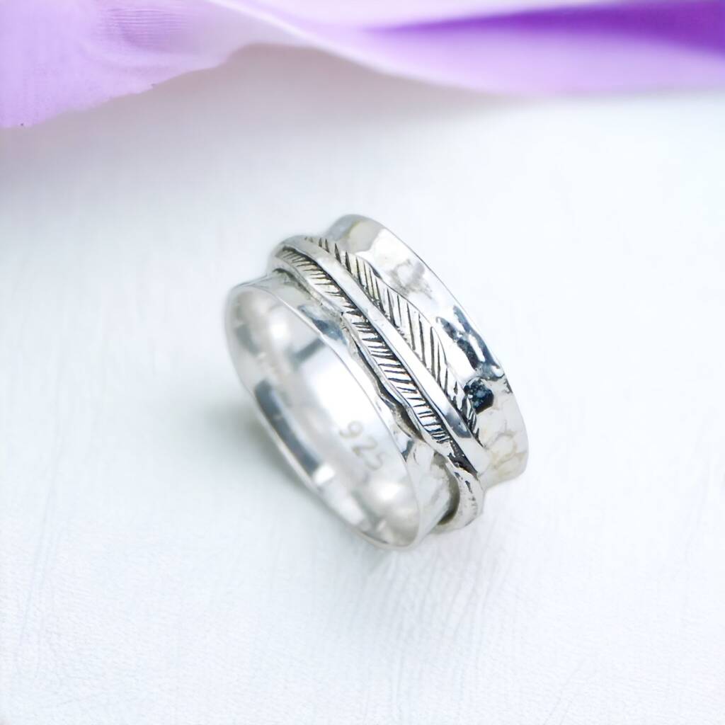 Personalised Feather Spinner Ring In Sterling Silver, 1 of 12
