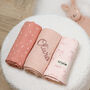 Personalised Trixie Rosy Rabbit Three Pack Muslin Cloths, thumbnail 1 of 5