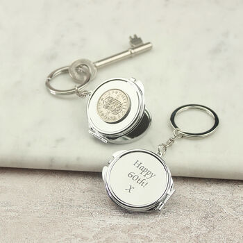 Personalised 60th Birthday Shilling Compact Mirror Keyring, 7 of 8