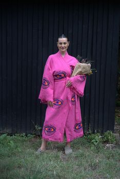 Long Organic Cotton Robe: Pink Eye, 3 of 6