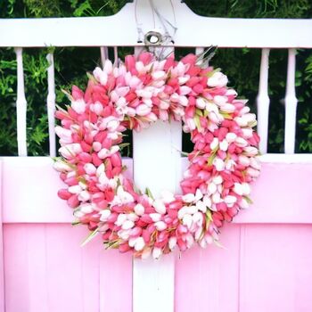 Handmade Pink And White Tulip Wreath, 3 of 3