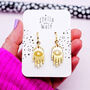 Gold Mirrored Acrylic Mystic Hand Drop Earrings, thumbnail 1 of 5