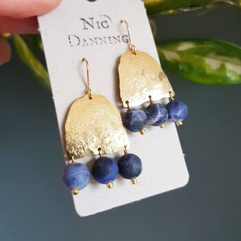'Titans Astrape' Sodalite And Ethical Brass Earrings, 4 of 4