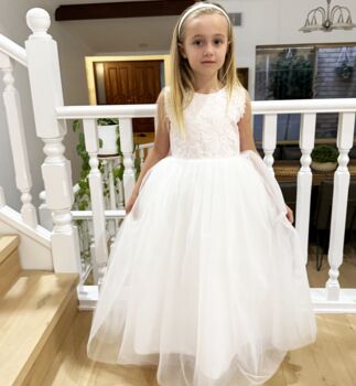 Maryanne Baby Pink + Ivory White Skirt Flower Girl Dress, 7 of 12