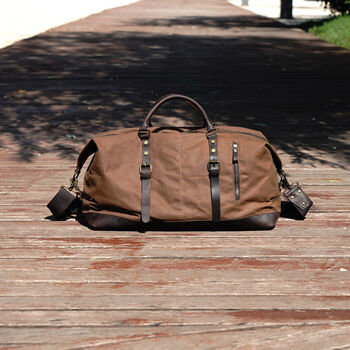 Waxed Canvas Leather Classic Holdall Bag, 11 of 12