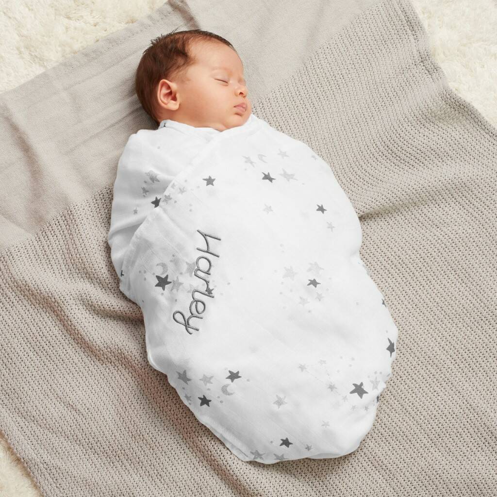 Personalised Star Print Bamboo Blend Muslin Blanket By My 1st Years