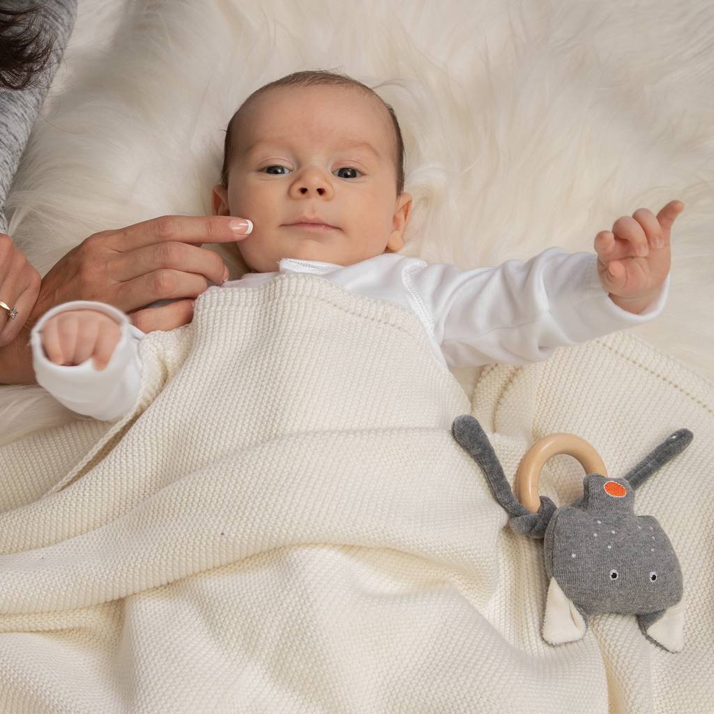 Personalised Cream Plain Knit Organic Baby Blanket By That's mine