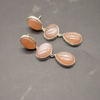 Peach Moonstone 925 Silver Earrings, 8 of 8