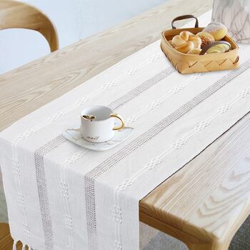 Wide Hollow Ivory Color Cotton Linen Table Runner, 5 of 7