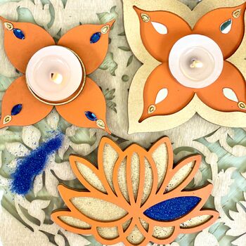 Lotus Rangoli Stencils With Coloured Rangoli Sand, 5 of 7