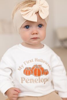 'My First Halloween' Pumpkin Embroidered Sweatshirt Jumper Personalised With Child's Name, 3 of 4