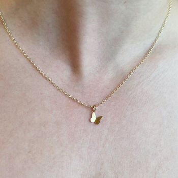 Tiny Solid Gold Butterfly Necklace On Gold Chain, 2 of 4