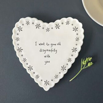 Heart Porcelain Coaster 'Grow Old Disgracefully' Friend Gift, 2 of 5