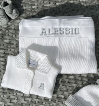 Luxury White Knitted Cardigan And Blanket Gift Box, 2 of 4