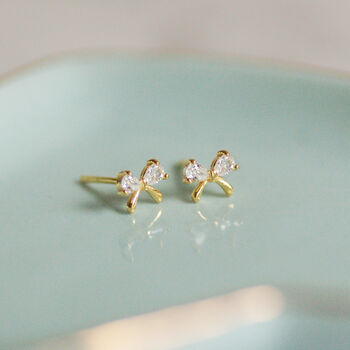 Dainty Gold Plated Bow Stud Earrings, 4 of 6