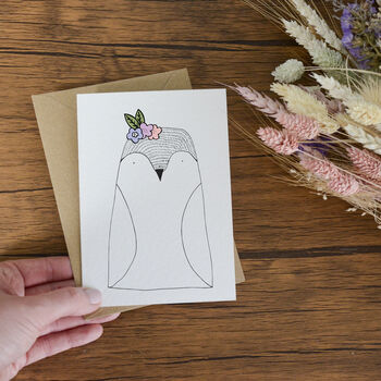 Illustrated Penguin Greeting Card With Floral Crown, 2 of 4