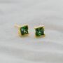 Yellow Gold Princess Cut Birthstone Earrings May Emerald, thumbnail 1 of 5