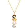 Gold Plated S Initial Necklace With Green Marble, thumbnail 2 of 6
