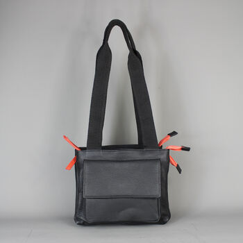 Black Leather Zip Tote Bag With Orange Zips, 2 of 9