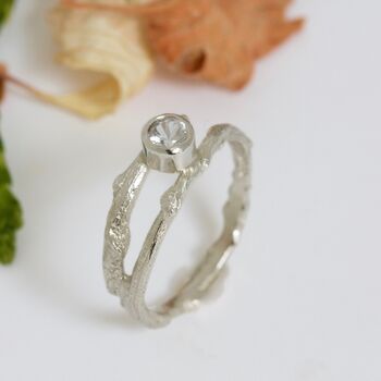 Gold Twig Engagement Ring, White Sapphire Nature Ring, 2 of 8