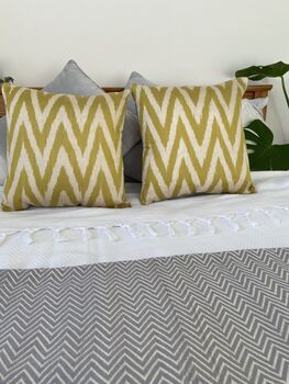 Yellow And Cream Zigzag Silk Ikat Cushion, 4 of 8