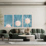 Set Of Three Boho Sun Turquoise Blue Wall Art Prints, thumbnail 4 of 4