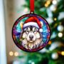 Alaskan Malamute In Santa Hat Suncatcher Decoration, thumbnail 4 of 6