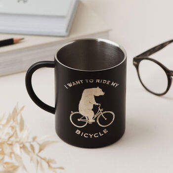 Funny Bike Cyclists Gift For Him Engraved Steel Mug, 3 of 3