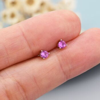 Ruby Pink Cz Tiny Stud Earrings In Sterling Silver, 6 of 9
