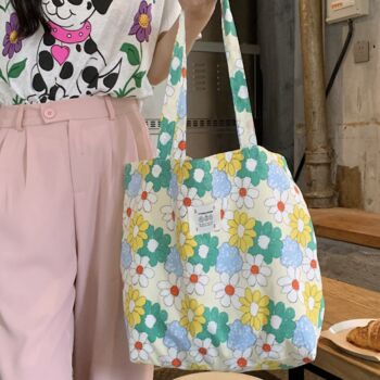 Extra Large Floral Daisy Tote Bag, Rose Canvas Shoulder Bag, 5 of 11