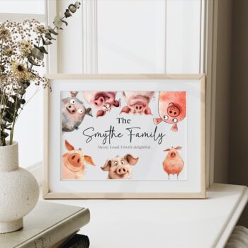 Personalised Pig Illustration Family Print With Quote, 2 of 4