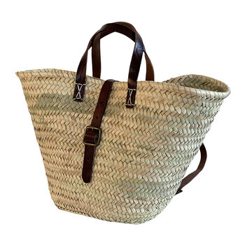 French Market Basket Backpack Adjustable Leather Straps, 6 of 7