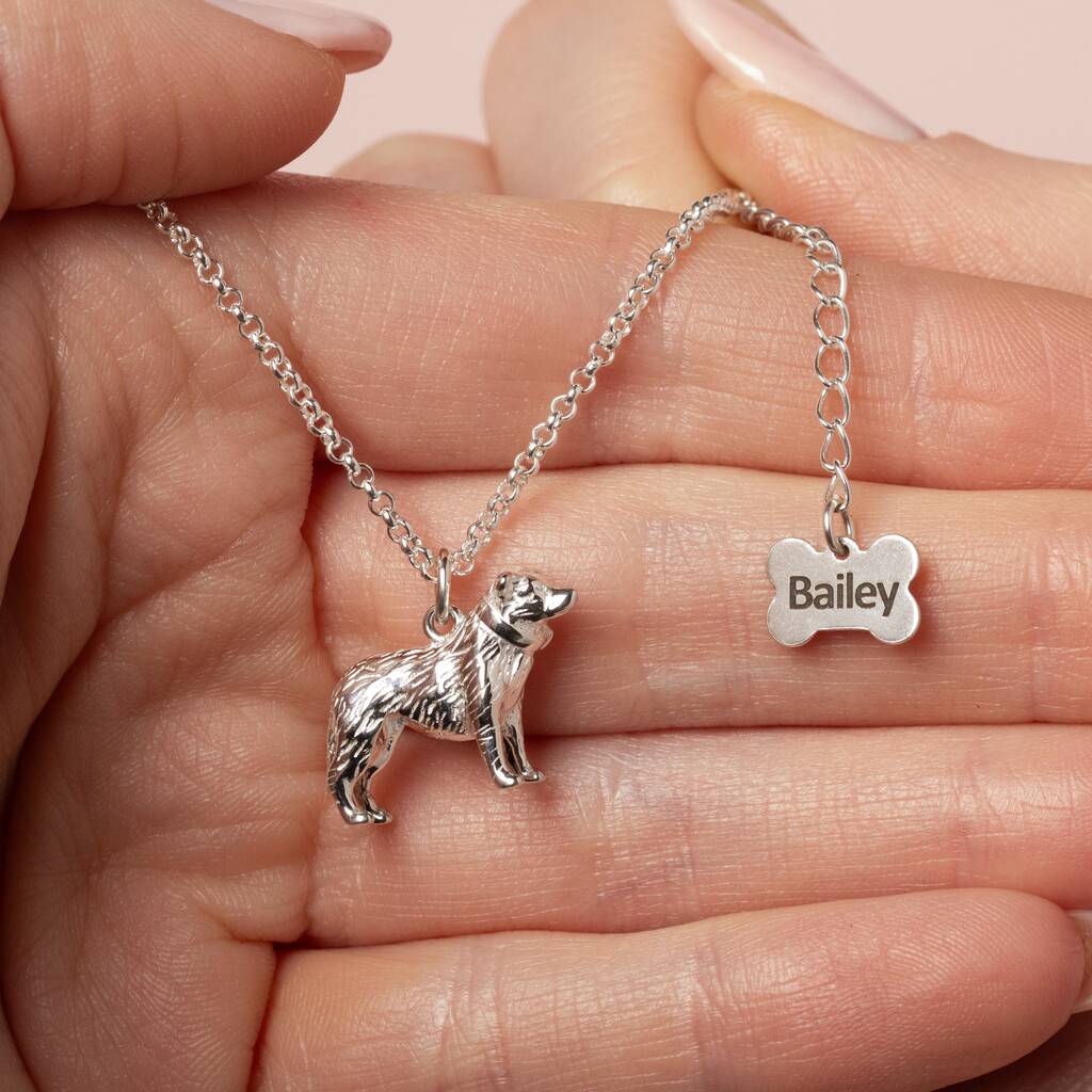 Personalisedl Border Collie Sterling Silver Necklace, 1 of 10