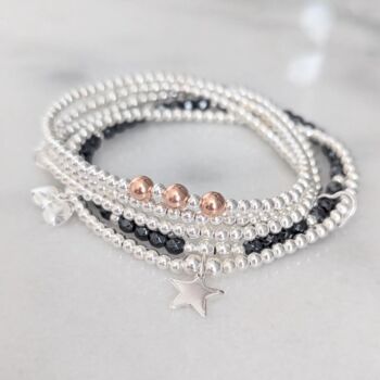 Personalised Sterling Silver And Hematite Five Stack Bracelet Set, 2 of 7