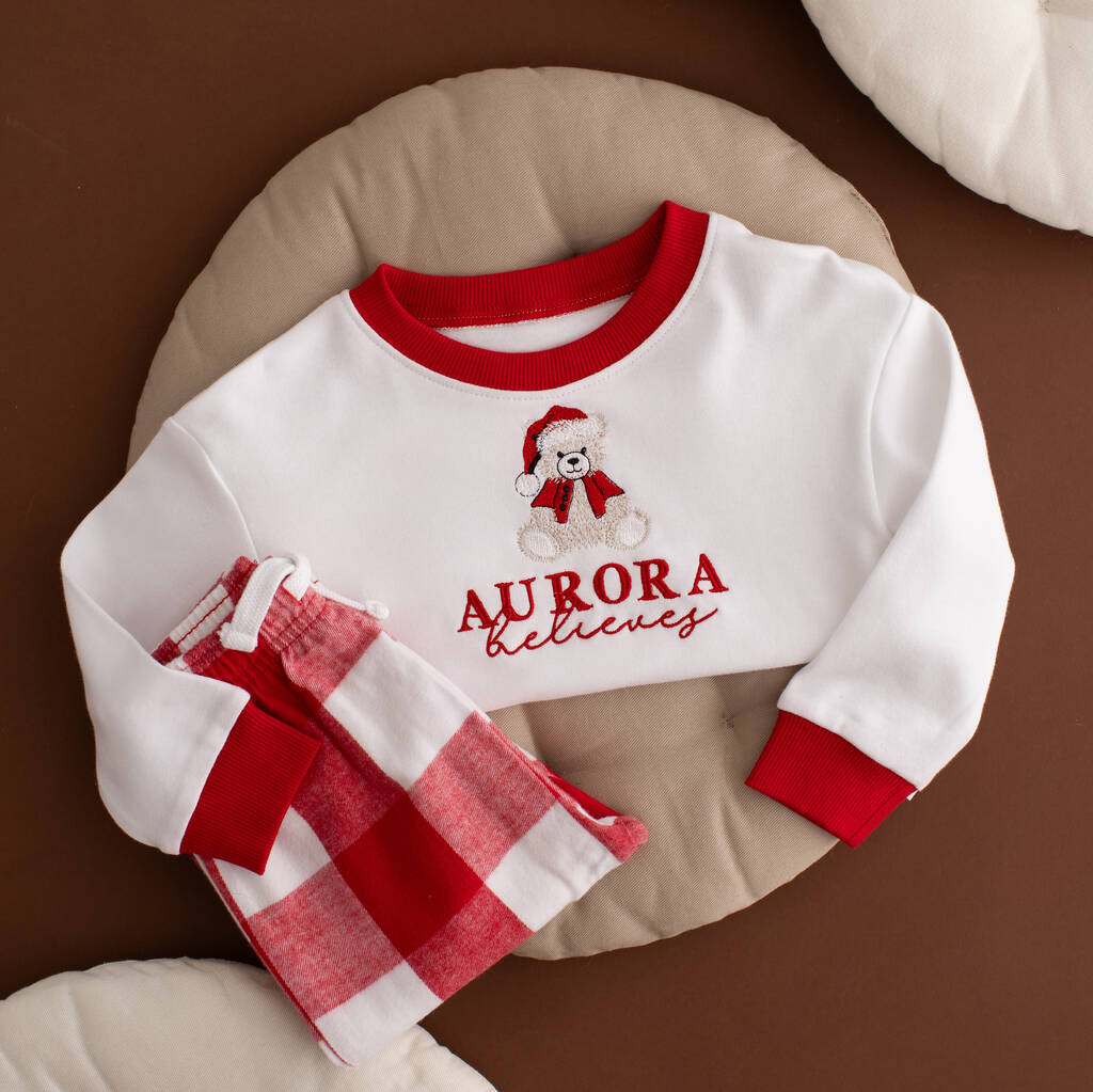 Personalised Checked Children's Christmas Pyjamas, 1 of 5