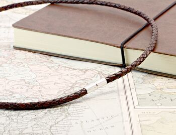 Mens Braided Leather Necklace Sterling Silver Twist Clasp, 6 of 9