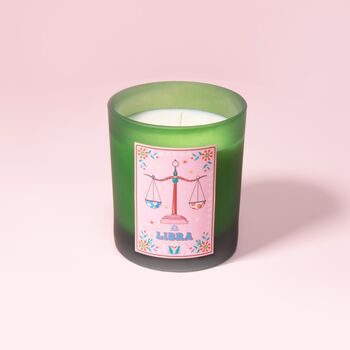 Libra Zodiac Illustration Frosted Green Scented Candle, 3 of 3