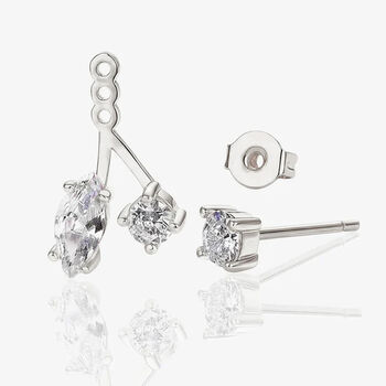 Moissanite Ear Jacket Stud Earrings In 18k Gold Or Silver, 6 of 8