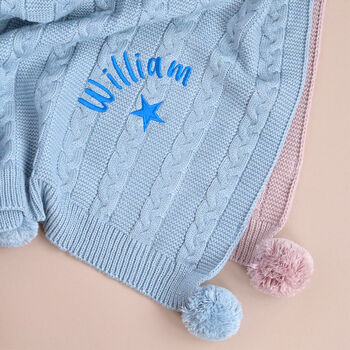 Personalised Dusty Blue Knitted Blanket, 4 of 7