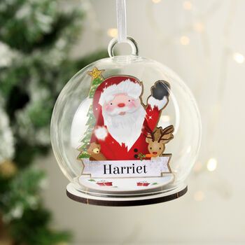 Personalised Wooden Santa Glass Bauble, 2 of 4