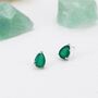 Sterling Silver Genuine Green Onyx Droplet Stud Earrings, thumbnail 2 of 10