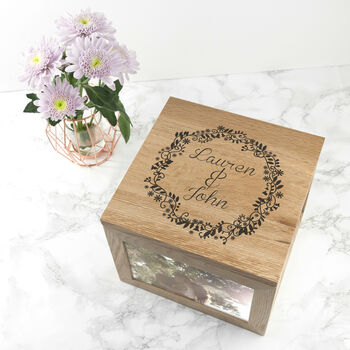 Personalised Couple's Floral Oak Photo Keepsake Box, 4 of 6