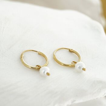 Dainty Pearl Gold Hoop Earrings, 4 of 6