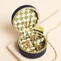 Navy Narwhal Spirit Animal Velvet Round Travel Jewellery Case, thumbnail 4 of 4