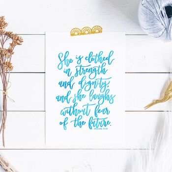 She Is Clothed In Strength Calligraphy Print, 4 of 6