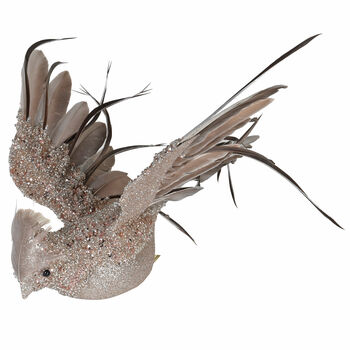 Taupe Glitter Clip On Bird Decoration, 3 of 3