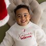 Personalised Name Believes Children's Christmas Knitted Jumper, thumbnail 2 of 6